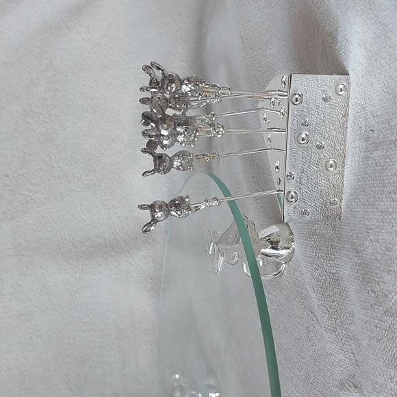 Mice N' Cheese glass plate silver plated cheese picks - Picture 1 of 13